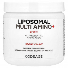 Codeage, Sport, Liposomal Multi Amino+, комплекс липосомальных аминокислот в порошке, без добавок, 174,2 г (6,15 унции) - описание | фото