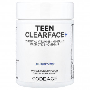 Codeage, Teen Clearface+, добавка для здоровья кожи лица подростков, 60 растительных капсул - описание | фото