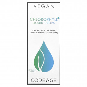 Codeage, Chlorophyll Liquid Drops, перечная мята, 60 мл (2 жидк. Унции) - описание | фото