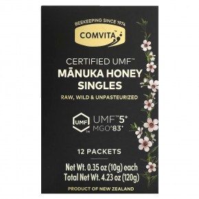 Comvita, Raw Manuka Honey Singles, Certified UMF 5+ (MGO 83+), 12 Packets, 0.35 oz (10 g) Each в Москве - eco-herb.ru | фото