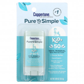 Coppertone, Pure & Simple, Kids, солнцезащитный стик для детей, SPF 50, какао-масло, 13,9 г (0,49 унции) в Москве - eco-herb.ru | фото