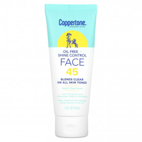 Coppertone, Солнцезащитный лосьон, без масла и контроля блеска, для лица, SPF 45, 74 мл (2,5 жидк. унц.) в Москве - eco-herb.ru | фото