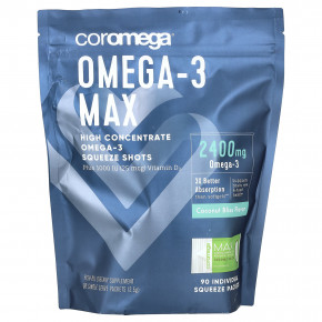 Coromega, Omega-3 Max Plus, высококонцентрированный витамин D3, со вкусом кокоса, 90 порционных пакетиков по 2,5 г в Москве - eco-herb.ru | фото