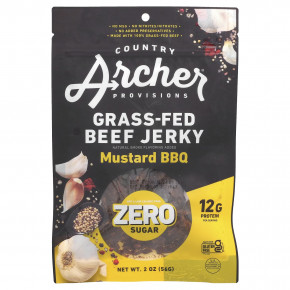 Country Archer Jerky, вяленая говядина от коров травяного откорма, горчица для барбекю, 56 г (2 унции) - описание | фото