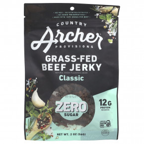 Country Archer Jerky, вяленая говядина от коров травяного откорма, классическая, 56 г (2 унции) - описание | фото