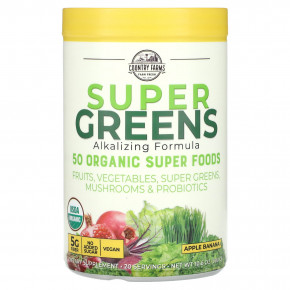 Country Farms, Super Greens, Certified Organice Whole Food Formula, Delicious Apple Banana Flavor, 10.6 oz (300 g) в Москве - eco-herb.ru | фото