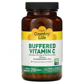 Country Life, буферизованный витамин C, 500 мг, 250 таблеток - описание