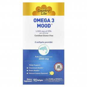 Country Life, Omega 3 Mood®, натуральный лимон, 90 мягких таблеток - описание | фото