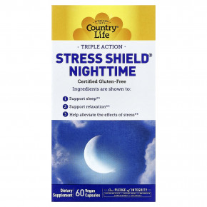 Country Life, Stress Shield® Nighttime, тройное действие, 60 веганских капсул - описание | фото