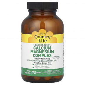 Country Life, Target-Mins, комплекс с кальцием, магнием и витамином D3, 90 таблеток - описание | фото