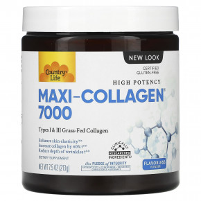 Country Life, Высокоэффективный порошок Maxi-Collagen® 7000, без запаха, 213 г (7,5 унции) в Москве - eco-herb.ru | фото