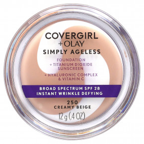 Covergirl, Olay Simply Ageless, тональная основа, SPF 28, кремовый бежевый 250, 12 г (0,4 унции) - описание