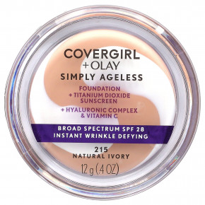 Covergirl, Olay Simply Ageless, тональный крем, SPF 28, оттенок 215, натуральная слоновая кость, 12 г (0,4 унции) - описание | фото
