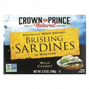 Crown Prince Natural, Brisling Sardines, в горчице, 106 г (3,75 унции) - описание | фото