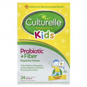 Culturelle, Kids, пробиотики и клетчатка, для регулярной работы кишечника детей старше 1 года, 24 порционных пакетика по 4,8 г (0,17 унции) - описание | фото