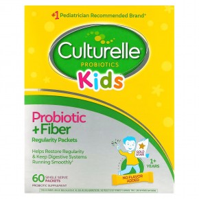 Culturelle, пробиотики с клетчаткой для нормальной работы кишечника, для детей от 1 года, без ароматизаторов, 60 порционных пакетов - описание