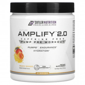 Cutler Nutrition, Amplify 2.0, накачка перед тренировкой, без кофеина, персик и манго, 200 г (7,05 унции) в Москве - eco-herb.ru | фото