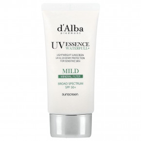 d'Alba, UV Essence Waterfull+, солнцезащитное средство, минеральный фильтр, мягкое, SPF 50, 50 мл (1,69 жидк. унции) - описание | фото