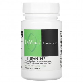 DaVinci Laboratories of Vermont, L-теанин, 200 мг, 60 капсул - описание