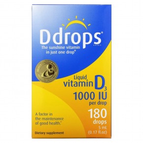 Ddrops, Жидкий витамин D3, 1000 МЕ, 0,17 жидких унций (5 мл) в Москве - eco-herb.ru | фото