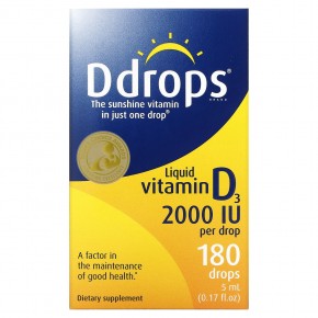 Ddrops, Жидкий витамин D3, 2000 МЕ, 5 мл (0,17 жидкой унции) - описание