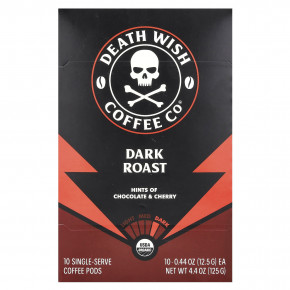 Death Wish Coffee, Порционные кофейные капсулы, темная обжарка, 10 капсул, по 12,5 г (0,44 унции) - описание