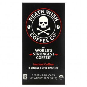 Death Wish Coffee, The World's Strongest Coffee, Instant Coffee, Dark Roast, 8 Single-Serve Packets, 17 oz (4.9 g) Each в Москве - eco-herb.ru | фото