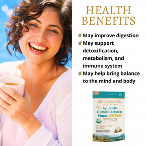 DelighTeas, Аюрведический кумин, кориандр и фенхель, травяной чай для выведения токсинов, без кофеина, 30 роскошных пакетиков-пирамидок, 120 г (4,2 унции) в Москве - eco-herb.ru | фото