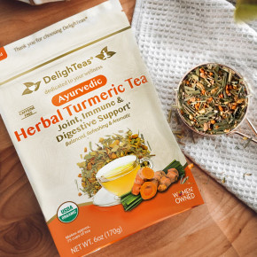 DelighTeas, аюрвердический травяной чай с куркумой, рассыпная смесь, без кофеина, 170 г (6 унций) в Москве - eco-herb.ru | фото