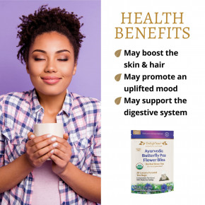 DelighTeas, Ayurvedic Butterfly Pea Flower Bliss, травяной чай, без кофеина, 30 роскошных чайных пакетиков Pyramid, 60 г (2,1 унции) в Москве - eco-herb.ru | фото