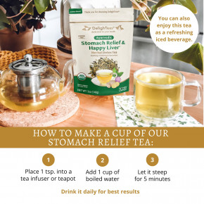 DelighTeas, Ayurvedic Stomach Relief & Happy Liver, травяной чай для выведения токсинов, рассыпчатая смесь, без кофеина, 140 г (5 унций) в Москве - eco-herb.ru | фото