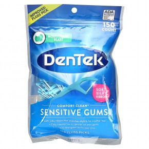 DenTek, Comfort Clean Floss, зубная нить для чувствительных десен, жидкость для полоскания рта, 150 зубной нити - описание