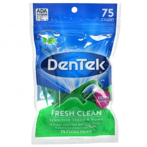 DenTek, Fresh Clean, зубочистка с зубной нитью,  средство для гигиены полости рта, 75 зубочисток - описание