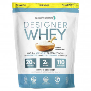 Designer Wellness, Designer Whey, натуральный 100%-ный сывороточный белок, чистый без вкуса, 908 г в Москве - eco-herb.ru | фото