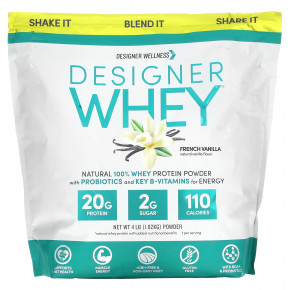 Designer Wellness, Designer Whey, натуральный порошок из 100% сывороточного протеина, французская ваниль, 1,82 кг (4 фунта) - описание