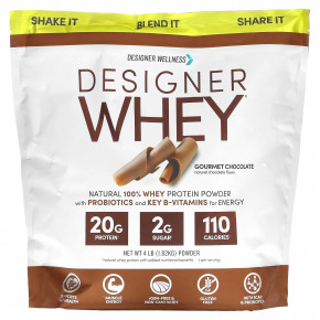 Designer Wellness, Designer Whey, натуральный порошок из 100% сывороточного протеина, изысканный шоколад, 1,82 кг (4 фунта) в Москве - eco-herb.ru | фото