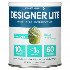 Designer Wellness, Lite Protein, низкокалорийный натуральный протеин, ванильный кекс, 9,03 унц. (256 г) - описание | фото