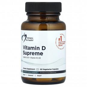 Designs For Health, Vitamin D Supreme, витамины D3, K1 и K2, 60 вегетарианских капсул - описание | фото
