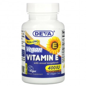 Deva, Веганский витамин E со смешанными токоферолами, 400 МЕ, 90 веганских капсул в Москве - eco-herb.ru | фото
