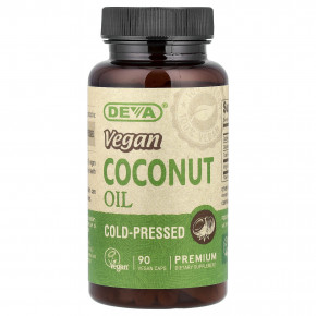 Deva, веганское кокосовое масло, холодного отжима, 90 веганских капсул (500 мг в 1 капсуле) - описание | фото