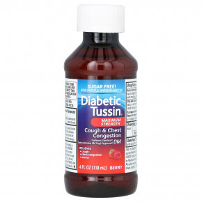 Diabetic Tussin, Cough & Chest Congestion, средство от кашля и заложенности носа, максимальная сила действия, ягодный вкус, 118 мл (4 жидк. унции) в Москве - eco-herb.ru | фото