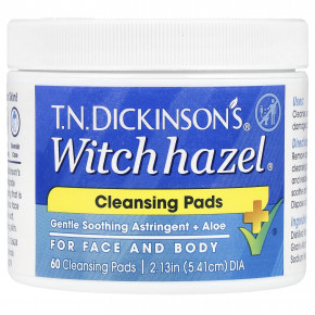 Dickinson Brands, TN Dickinson's® Witch Hazel®, очищающие салфетки, без отдушек, 60 очищающих салфеток в Москве - eco-herb.ru | фото