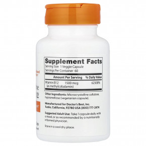 Doctor's Best, активный витамин B12, 1500 мкг, 60 растительных капсул в Москве - eco-herb.ru | фото