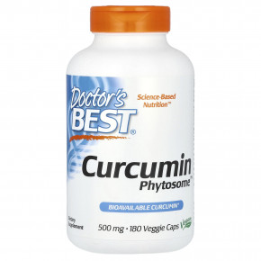 Doctor's Best, Curcumin Phytosome, куркумин, 1000 мг, 180 растительных капсул (500 мг в 1 капсуле) - описание | фото