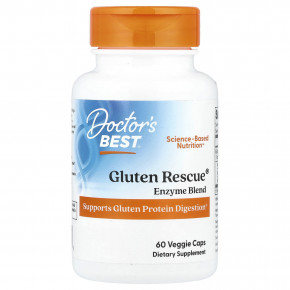 Doctor's Best, Gluten Rescue®, смесь ферментов для переваривания глютена, 60 растительных капсул - описание | фото