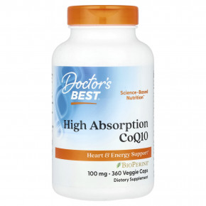 Doctor's Best, легкоусвояемый коэнзим Q10, 100 мг, 360 растительных капсул - описание | фото
