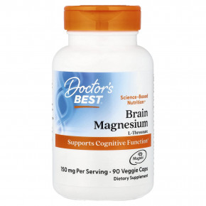 Doctor's Best, магний для мозга с Magtein®, 90 растительных капсул (50 мг в 1 капсуле) - описание | фото