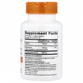 Doctor's Best, N-ацетилцистеин (NAC) для регуляции процесса детоксикации, 60 вегетарианских капсул в Москве - eco-herb.ru | фото