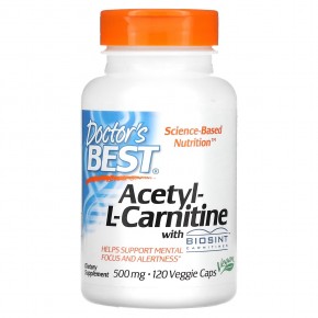 Doctor's Best, ацетил-L-карнитин, 1000 мг, 120 растительных капсул (500 мг в 1 капсуле) - описание