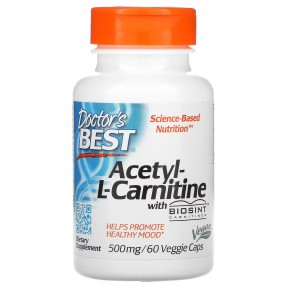 Doctor's Best, ацетил-L-карнитин, 1000 мг, 60 растительных капсул (500 мг в 1 капсуле) - описание